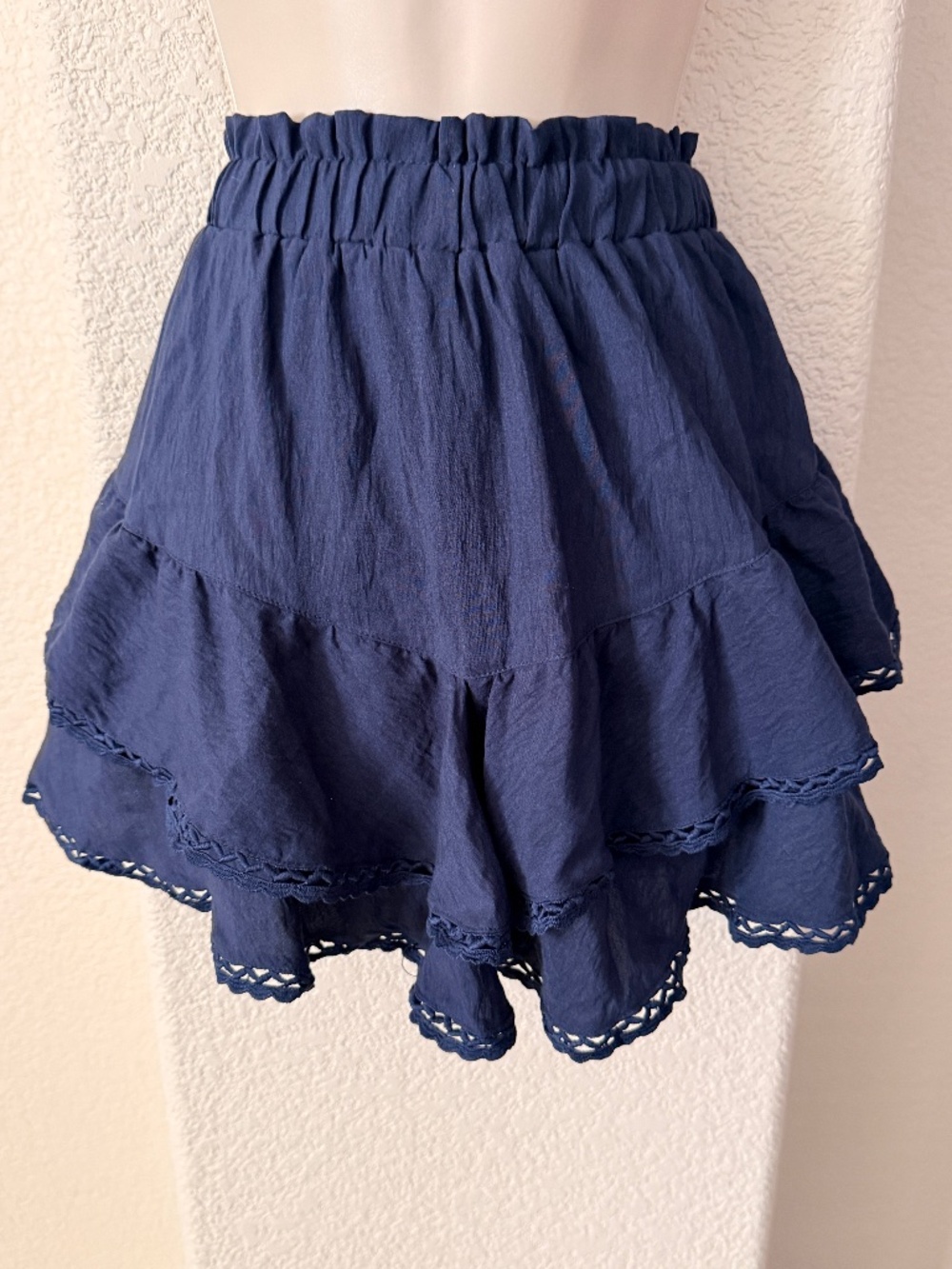 Navy Blue Linen Layered Skirt with Built in Shorts